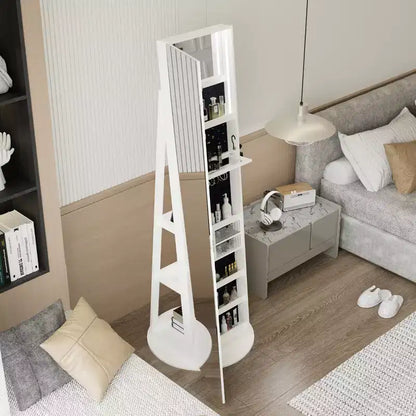 JVNOXK Armoire à Bijoux Verticale Rotative à 360° avec Rangement, Armoire à Bijoux Rotative à 360° avec Miroir Pleine Longueur, Armoire de Rangement Verrouillable Blanche