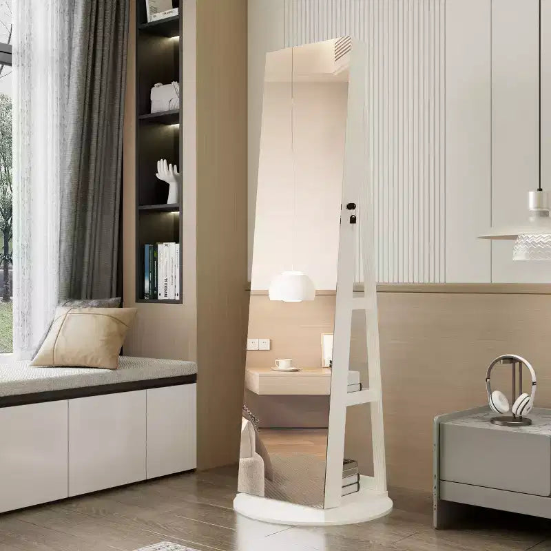 JVNOXK Armoire à Bijoux Verticale Rotative à 360° avec Rangement, Armoire à Bijoux Rotative à 360° avec Miroir Pleine Longueur, Armoire de Rangement Verrouillable Blanche