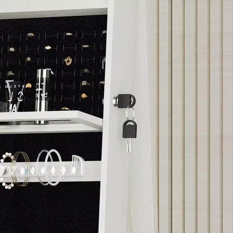 JVNOXK Armoire à Bijoux Verticale Rotative à 360° avec Rangement, Armoire à Bijoux Rotative à 360° avec Miroir Pleine Longueur, Armoire de Rangement Verrouillable Blanche