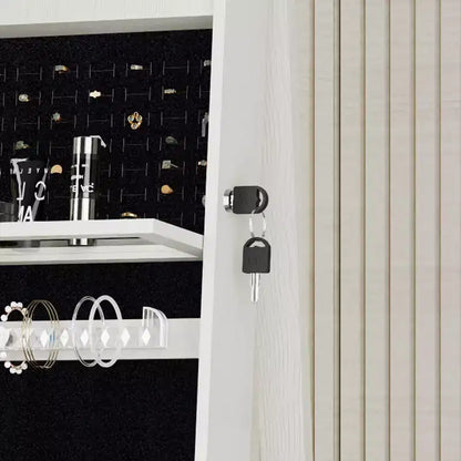 JVNOXK Armoire à Bijoux Verticale Rotative à 360° avec Rangement, Armoire à Bijoux Rotative à 360° avec Miroir Pleine Longueur, Armoire de Rangement Verrouillable Blanche