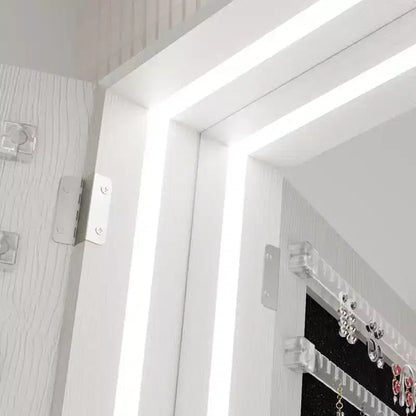 JVNOXK Armoire à Bijoux Verticale Rotative à 360° avec Rangement, Armoire à Bijoux Rotative à 360° avec Miroir Pleine Longueur, Armoire de Rangement Verrouillable Blanche