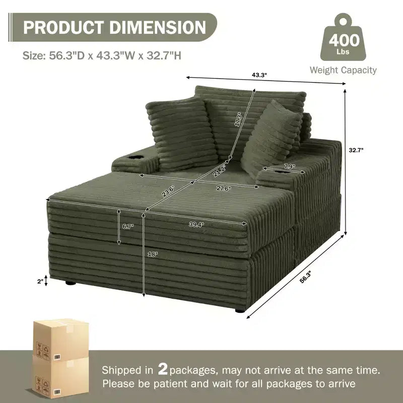 Fauteuil crapaud surdimensionné en velours côtelé - Canapé convertible rembourré d'intérieur Cloud, pouf de rangement, 3 oreillers, lit individuel pour salon