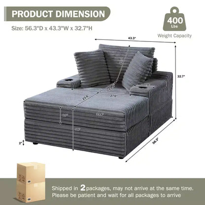 Fauteuil crapaud surdimensionné en velours côtelé - Canapé convertible rembourré d'intérieur Cloud, pouf de rangement, 3 oreillers, lit individuel pour salon