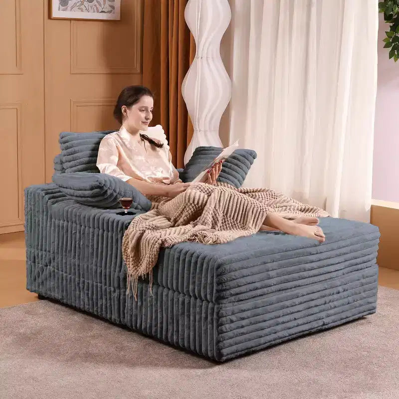 Fauteuil crapaud surdimensionné en velours côtelé - Canapé convertible rembourré d'intérieur Cloud, pouf de rangement, 3 oreillers, lit individuel pour salon