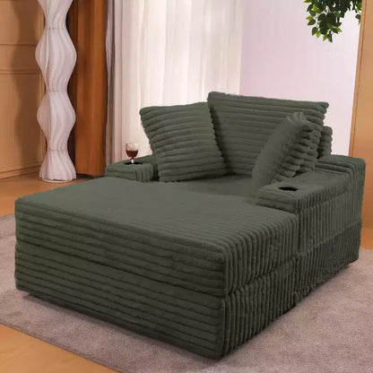 Fauteuil crapaud surdimensionné en velours côtelé - Canapé convertible rembourré d'intérieur Cloud, pouf de rangement, 3 oreillers, lit individuel pour salon