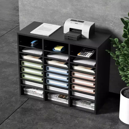 Organisateur de documents en bois à 24 compartiments avec étagères amovibles pour bureau, salle de classe, casiers à courrier, rangement de documents, finition noire