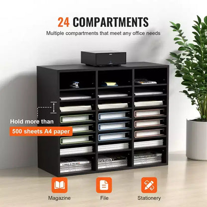 Organisateur de documents en bois à 24 compartiments avec étagères amovibles pour bureau, salle de classe, casiers à courrier, rangement de documents, finition noire