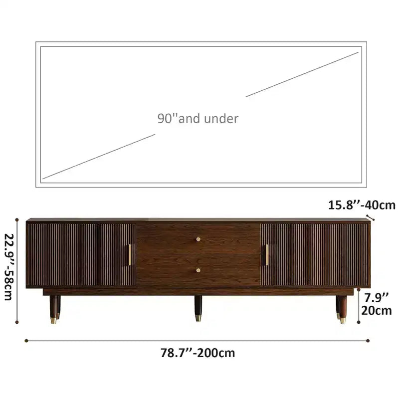 JVNOXK 78.7Meuble TV Mid-century Moderne avec tiroirs de rangement, Meuble média pour salon ou chambre à coucher, Noyer