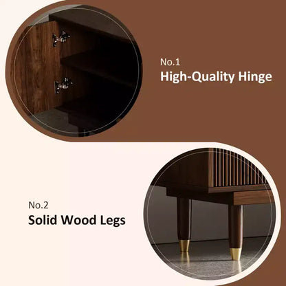 JVNOXK 78.7Meuble TV Mid-century Moderne avec tiroirs de rangement, Meuble média pour salon ou chambre à coucher, Noyer