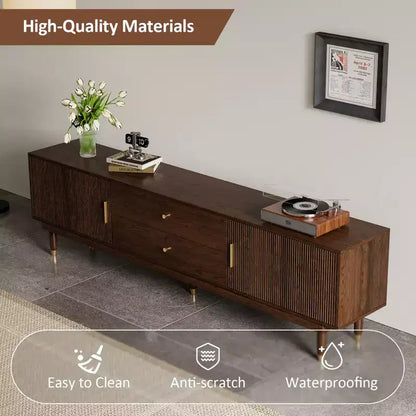 JVNOXK 78.7Meuble TV Mid-century Moderne avec tiroirs de rangement, Meuble média pour salon ou chambre à coucher, Noyer