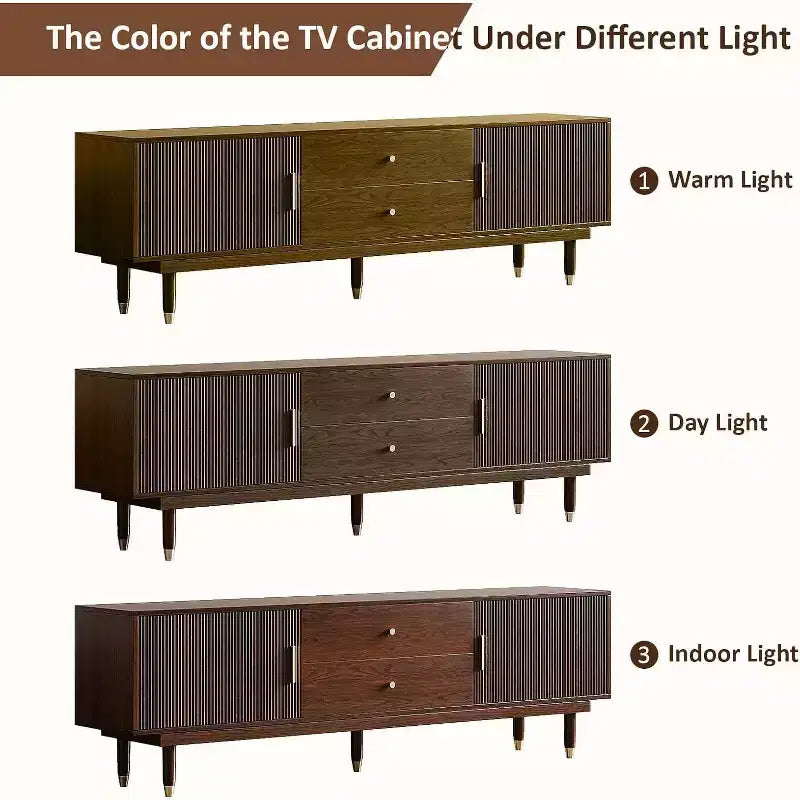 JVNOXK 78.7Meuble TV Mid-century Moderne avec tiroirs de rangement, Meuble média pour salon ou chambre à coucher, Noyer