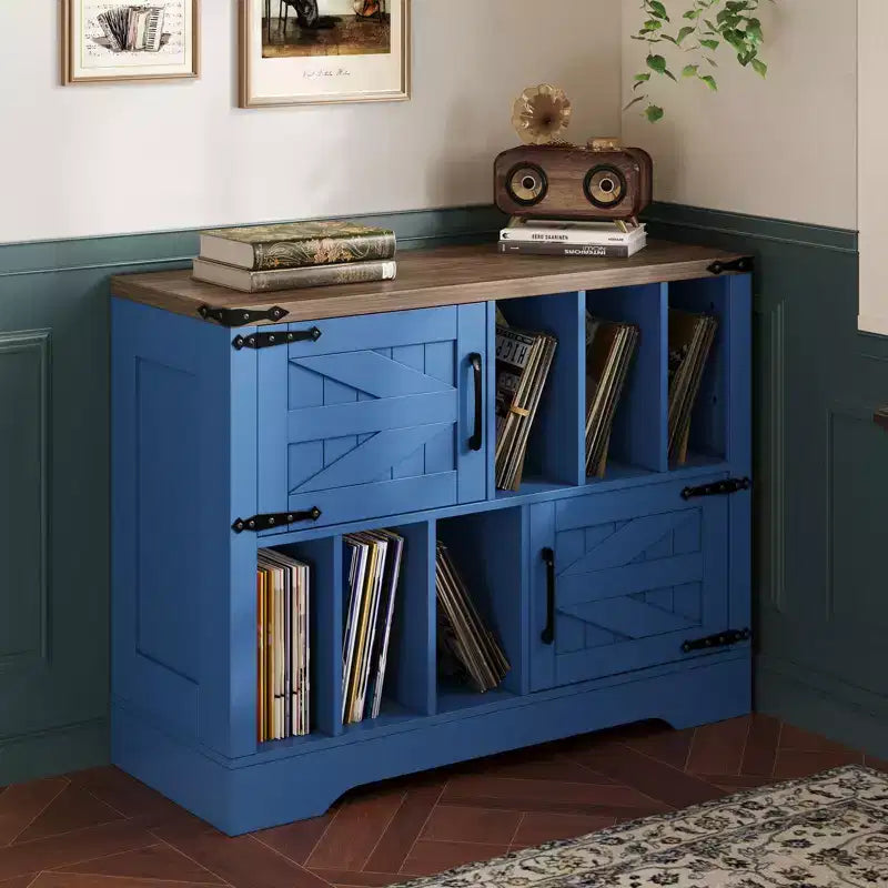 Meuble de rangement pour disques vinyles de 99 cm, meuble de lecture de disques vinyles en bois de style ferme avec armoire de rangement et 2 portes coulissantes pour salon ou chambre à coucher