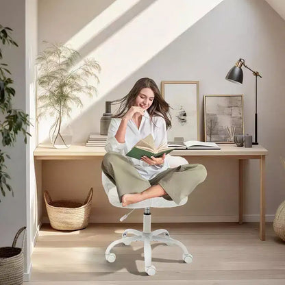 Chaise de bureau sans accoudoirs mignonne avec roues, chaise d'ordinateur pivotante à 360° en tissu Teddy pour chambre d'enfant, bureau et chambre à coucher GustoWave Cat Paw