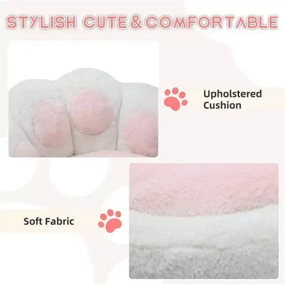 Chaise de bureau sans accoudoirs mignonne avec roues, chaise d'ordinateur pivotante à 360° en tissu Teddy pour chambre d'enfant, bureau et chambre à coucher GustoWave Cat Paw