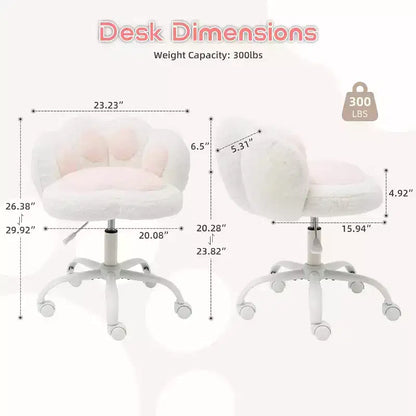 Chaise de bureau sans accoudoirs mignonne avec roues, chaise d'ordinateur pivotante à 360° en tissu Teddy pour chambre d'enfant, bureau et chambre à coucher GustoWave Cat Paw
