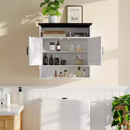 COZONY 23,6 Armoire murale de salle de bain avec portes coulissantes, étagères réglables, rangement mural pour salle de bain, cuisine, buanderie