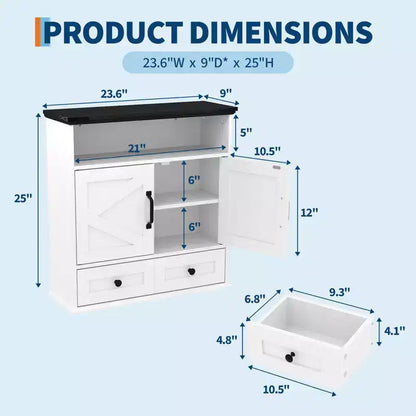 COZONY 23,6 Armoire murale de salle de bain avec portes coulissantes, étagères réglables, rangement mural pour salle de bain, cuisine, buanderie