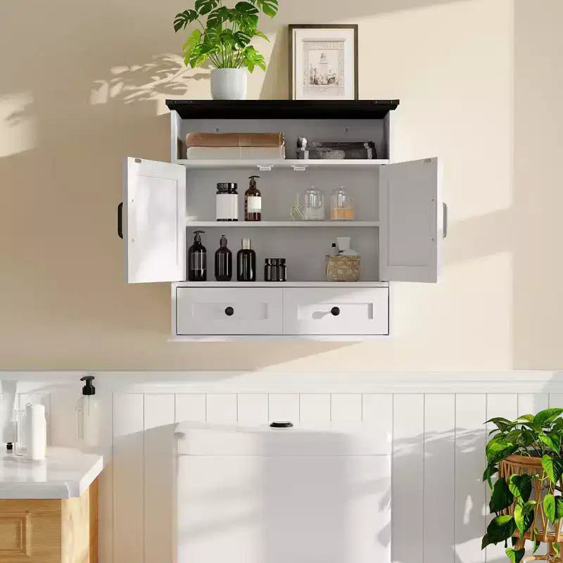 COZONY 23,6 Armoire murale de salle de bain avec portes coulissantes, étagères réglables, rangement mural pour salle de bain, cuisine, buanderie