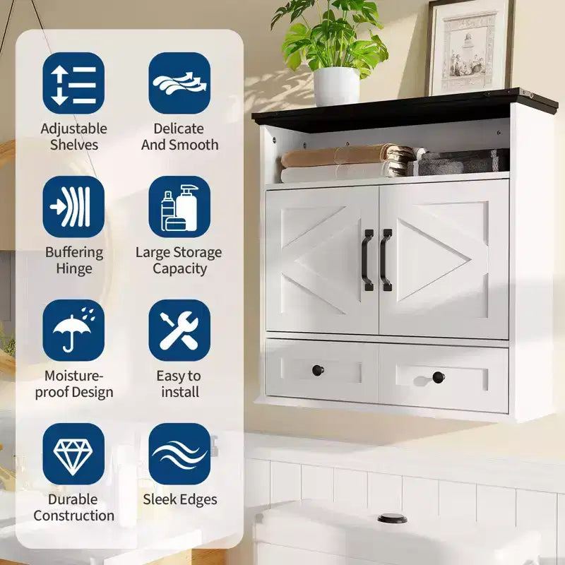COZONY 23,6 Armoire murale de salle de bain avec portes coulissantes, étagères réglables, rangement mural pour salle de bain, cuisine, buanderie