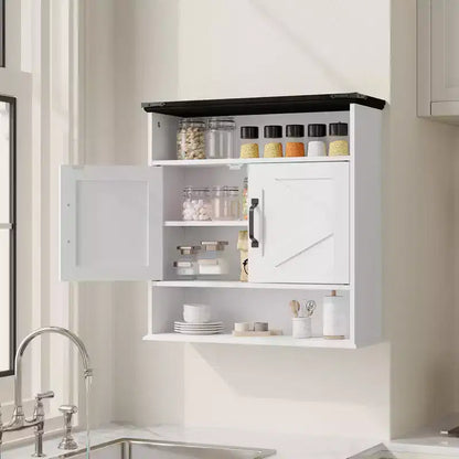 COZONY 23,6 Armoire murale de salle de bain avec portes coulissantes, étagères réglables, rangement mural pour salle de bain, cuisine, buanderie
