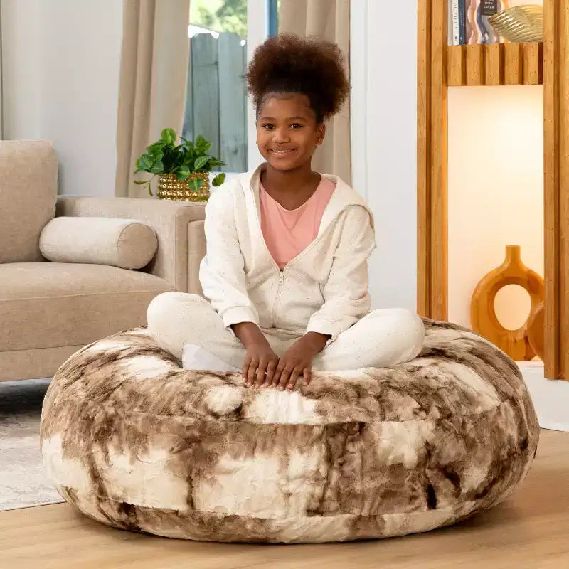 Raven-Symon Home Lil' Cuddler Cocoon Jr. Sac géant / Pouf relax en fausse fourrure pour enfants