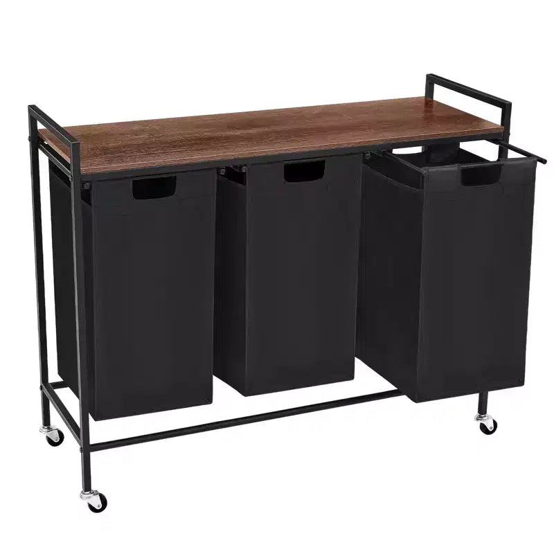 Narwey Laundry Sorter 3 Section, Rolling Laundry Hamper with Shelf, 3 Compartment Laundry Basket with Lid