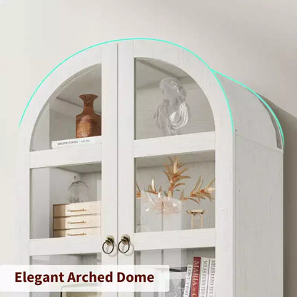 Garde-manger de cuisine arqué moderne de 72 po de haut, meuble de rangement autoportant en bois avec portes vitrées et tiroirs pour salle à manger et salon