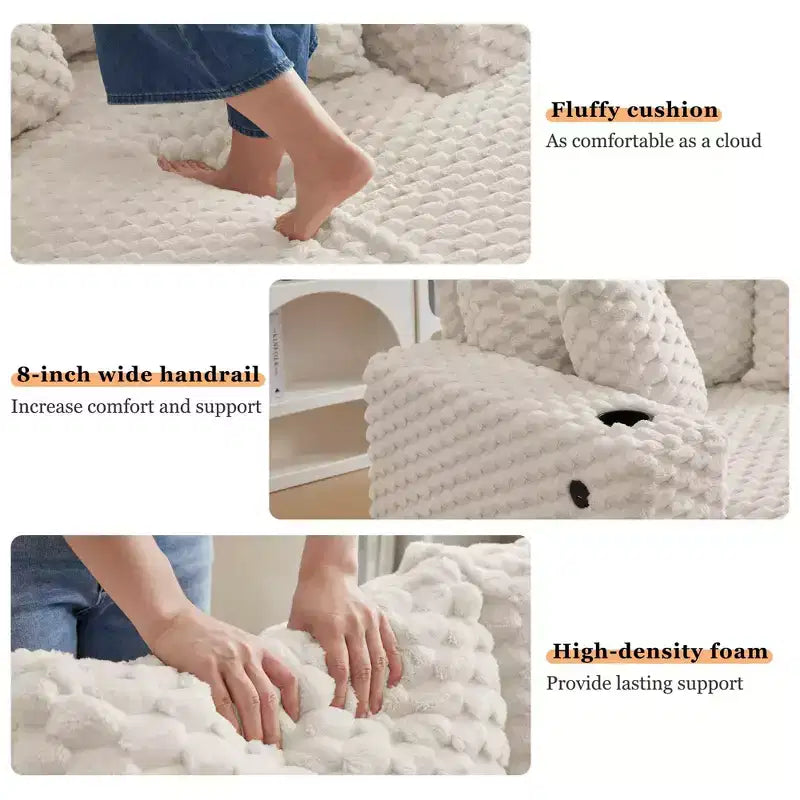 Chaise longue surdimensionnée de 60 pouces avec ports USB – Canapé-lit en velours côtelé avec porte-gobelets pour salon et chambre – Beige