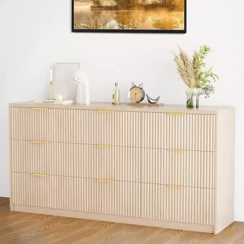 Commode cannelée à tiroirs, Organisateur de rangement en bois avec tiroirs, Grande capacité et anti-basculement, Commode de chambre et table de chevet rétro pour couloir, entrée