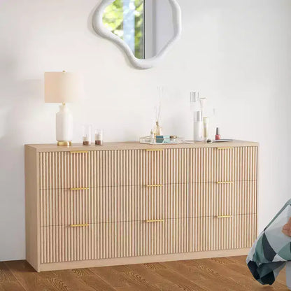 Commode cannelée à tiroirs, Organisateur de rangement en bois avec tiroirs, Grande capacité et anti-basculement, Commode de chambre et table de chevet rétro pour couloir, entrée