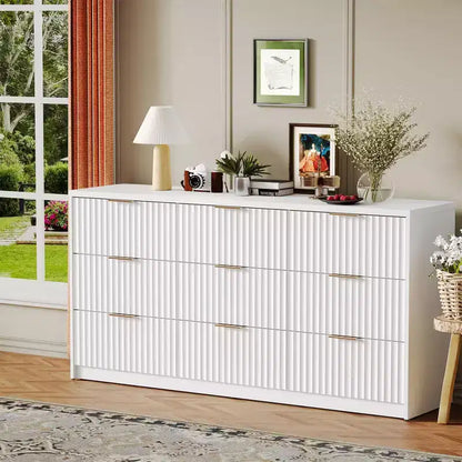 Commode cannelée à tiroirs, Organisateur de rangement en bois avec tiroirs, Grande capacité et anti-basculement, Commode de chambre et table de chevet rétro pour couloir, entrée