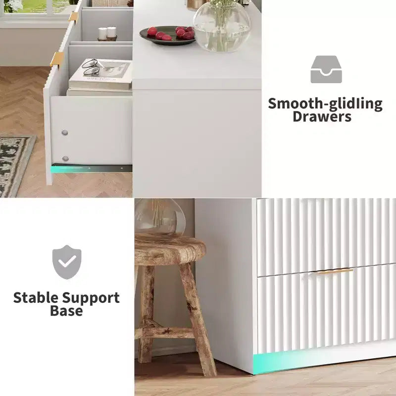 Commode cannelée à tiroirs, Organisateur de rangement en bois avec tiroirs, Grande capacité et anti-basculement, Commode de chambre et table de chevet rétro pour couloir, entrée
