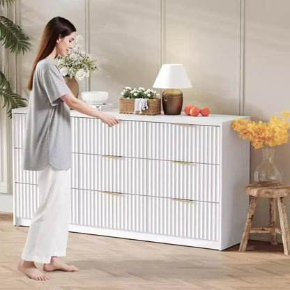 Commode cannelée à tiroirs, Organisateur de rangement en bois avec tiroirs, Grande capacité et anti-basculement, Commode de chambre et table de chevet rétro pour couloir, entrée