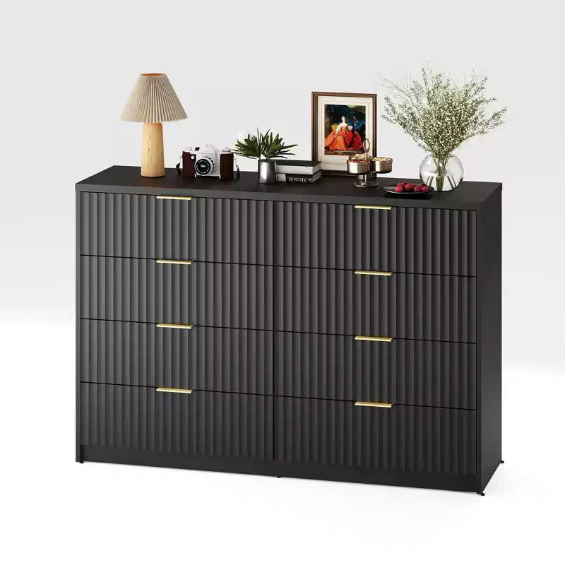 Drawer Fluted Dresser, Wood Storage Organizer with Drawers, Large Capacity & Anti-Tip, Retro Bedroom Dresser & Nightstand for Hallway, Entryway