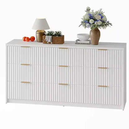 Commode cannelée à tiroirs, Organisateur de rangement en bois avec tiroirs, Grande capacité et anti-basculement, Commode de chambre et table de chevet rétro pour couloir, entrée