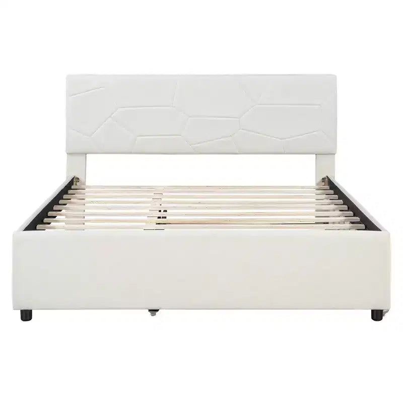 Lit plateforme moderne Luxystar en lin capitonné avec tête de lit motif brique et lit gigogne