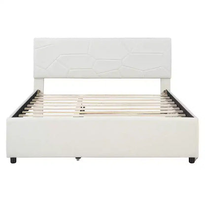 Lit plateforme moderne Luxystar en lin capitonné avec tête de lit motif brique et lit gigogne