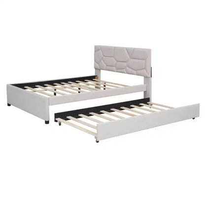 Lit plateforme moderne Luxystar en lin capitonné avec tête de lit motif brique et lit gigogne