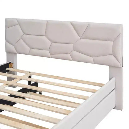 Lit plateforme moderne Luxystar en lin capitonné avec tête de lit motif brique et lit gigogne