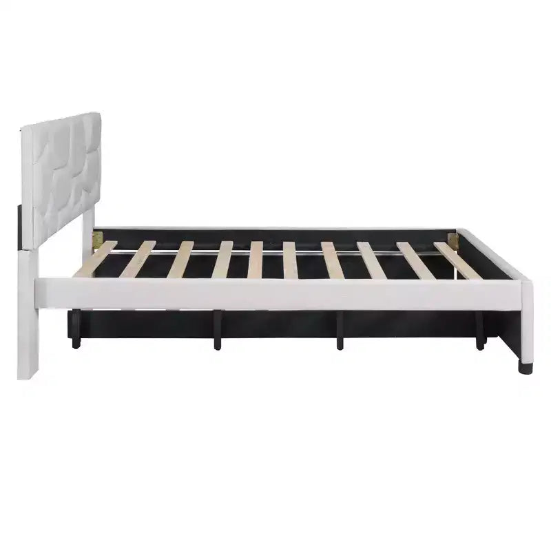 Lit plateforme moderne Luxystar en lin capitonné avec tête de lit motif brique et lit gigogne