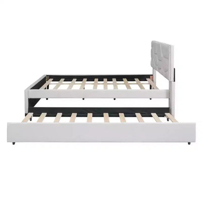 Lit plateforme moderne Luxystar en lin capitonné avec tête de lit motif brique et lit gigogne