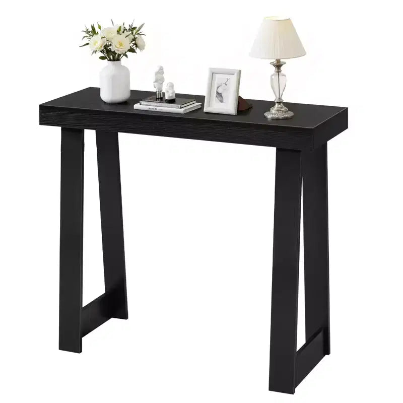 Console Table 36 Inch Modern Narrow Wooden Sofa Table with Dual-Tier Open Shelf Storage for Hallway Bedroom Entryway Black Finish