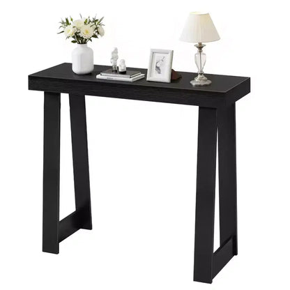 Console Table 36 Inch Modern Narrow Wooden Sofa Table with Dual-Tier Open Shelf Storage for Hallway Bedroom Entryway Black Finish