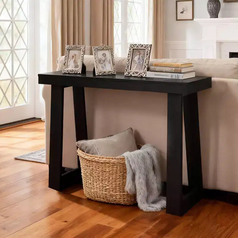 Table console 36 pouces, table de canapé étroite moderne en bois avec rangement ouvert à deux niveaux pour couloir, chambre, entrée, finition noire