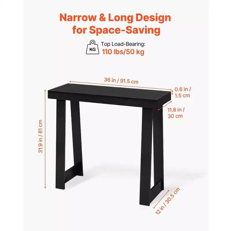 Table console 36 pouces, table de canapé étroite moderne en bois avec rangement ouvert à deux niveaux pour couloir, chambre, entrée, finition noire