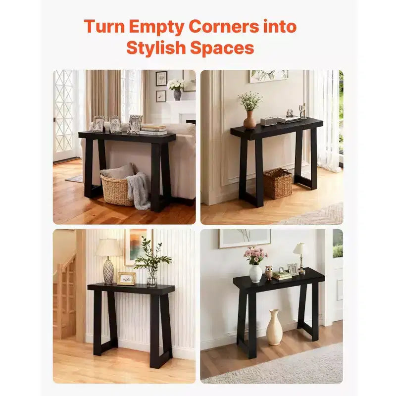 Table console 36 pouces, table de canapé étroite moderne en bois avec rangement ouvert à deux niveaux pour couloir, chambre, entrée, finition noire