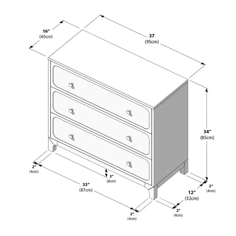 Commode 3 tiroirs Elio/Rotin