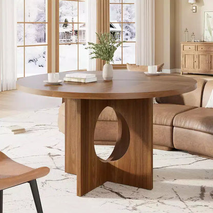 Table à manger ronde de 47" pour 4 à 6 personnes, meuble moderne et peu encombrant pour cuisine et salon avec base piédestal robuste