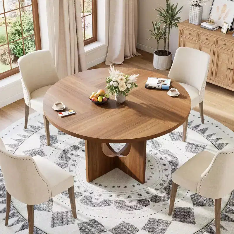 Table à manger ronde de 47" pour 4 à 6 personnes, meuble moderne et peu encombrant pour cuisine et salon avec base piédestal robuste