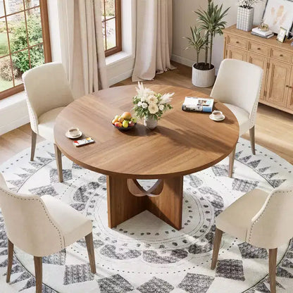Table à manger ronde de 47" pour 4 à 6 personnes, meuble moderne et peu encombrant pour cuisine et salon avec base piédestal robuste